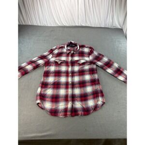 Gap x Pendleton Shirt‎ Womens Small Petite Red White Plaid Flannel Casual Camp